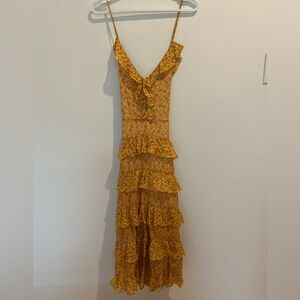 MAJE Floral Yellow Ruffle Maxi Dress Size 38
